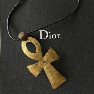 Vintage solid Brass Ankh oversized Pendant 💯 handmade hand curved necklace